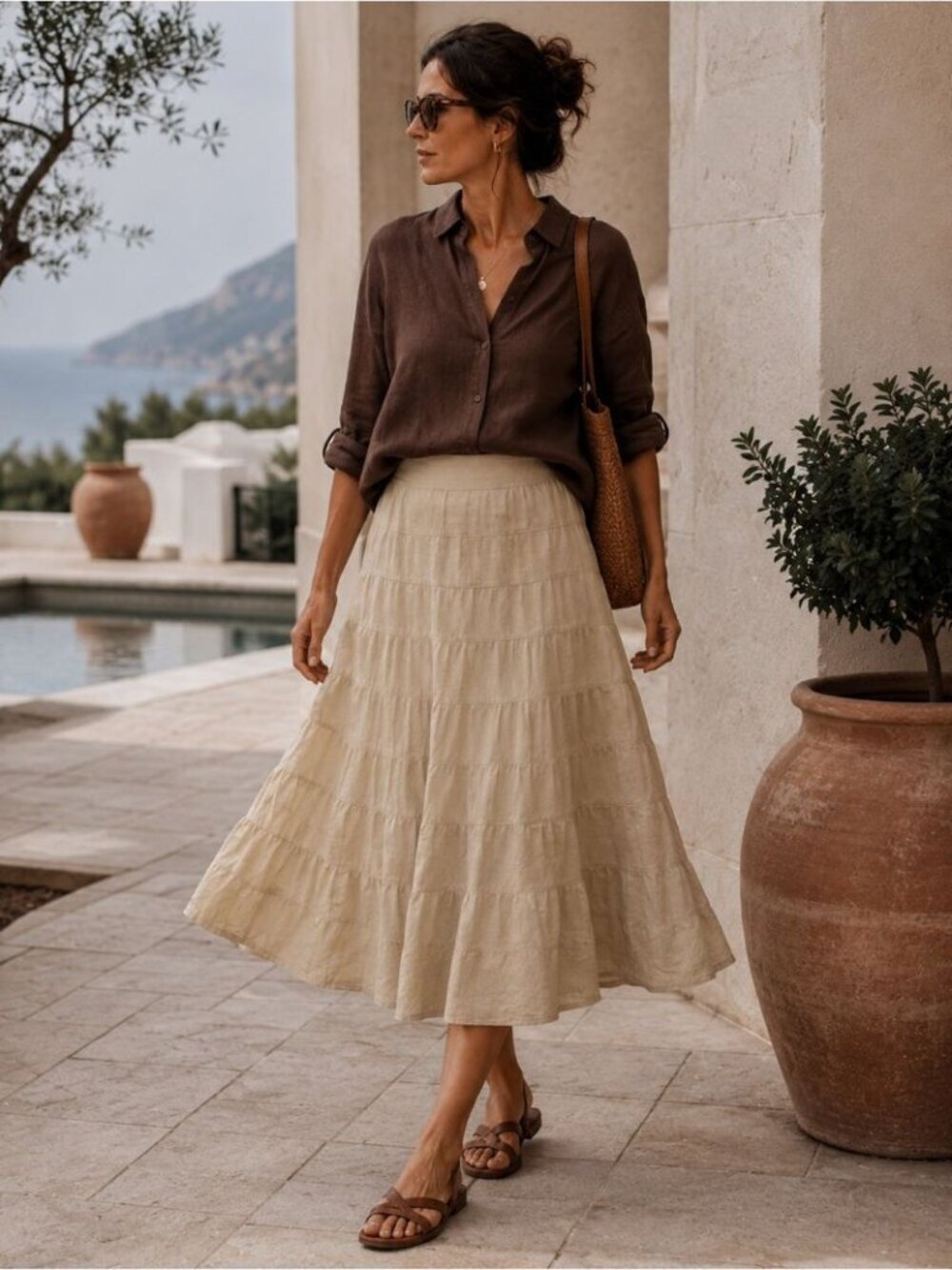 VTG Talbots Irish Linen Maxi Skirt Beige Size 4 Boho Cottagecore Summer Classic